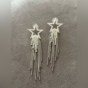 Amazon Silver Star Rhinestone Fringe Drop Earrings